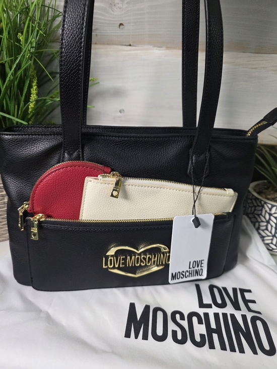 Love Moschino Handbags - Love Moschino Black Tote with Cream & Red Pouches Includes Dust BAG